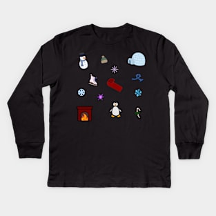 Winter Doodles Sticker Pack Kids Long Sleeve T-Shirt